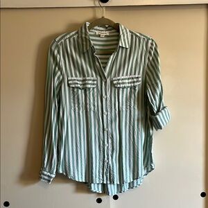 Beachlunchlounge Green Striped Button Down Shirt